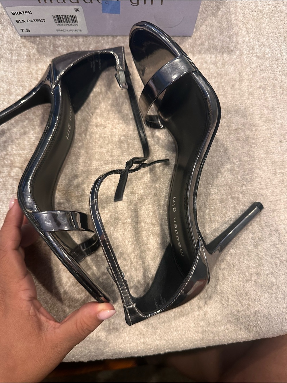 Madden Girl Black Patent Strappy Stiletto Heels